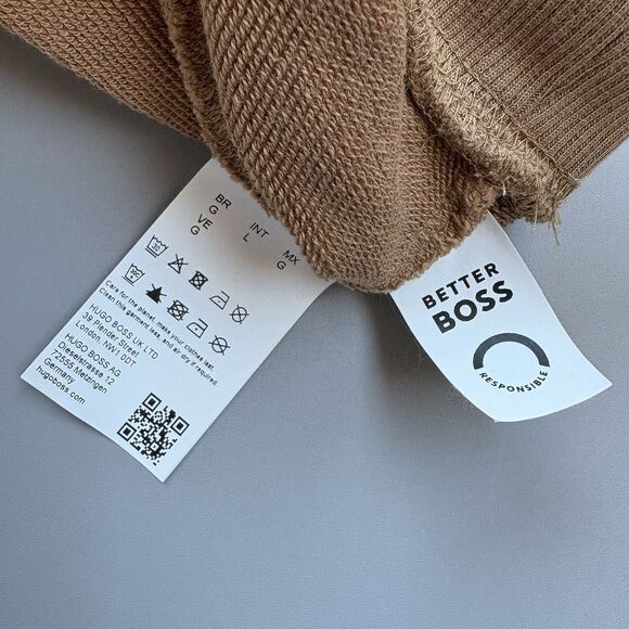 HUGO BOSS Sullivan Hoodie Men Large Heavyweight Cotton Terry Oversize Fit Tan - Picture 5 of 11